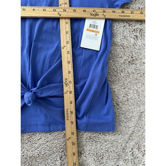 Dkny Sport Women's Metallic Bubble Logo Knot-Front T-Shirt Blue Tee - Picture 8 of 13